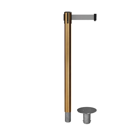 Montour Line Stanchion Belt Barrier Removable Base Sat.Brass Post 11ft.Lt Gry Belt P400R-SB-LGY-110